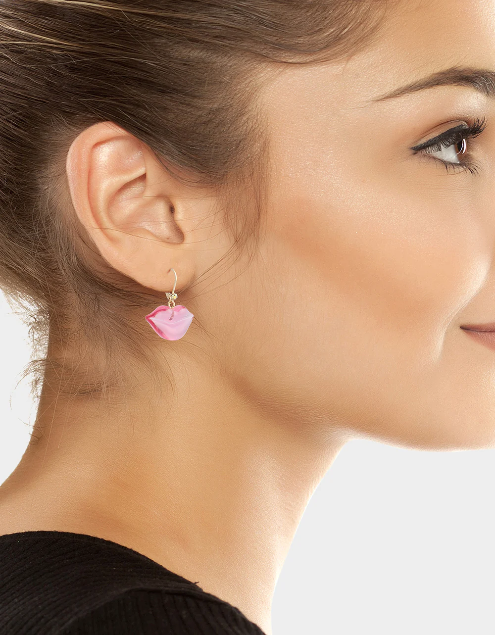 LIPS LEVER BACK EARRINGS PINK - Image 3