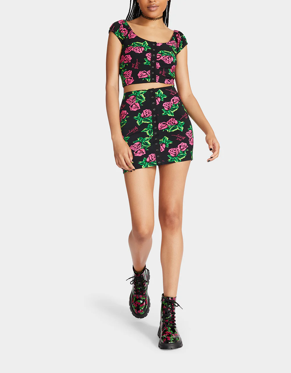 80TH BASH SNAP FRONT MINI SKIRT ROSES | RE:LUV - Image 6