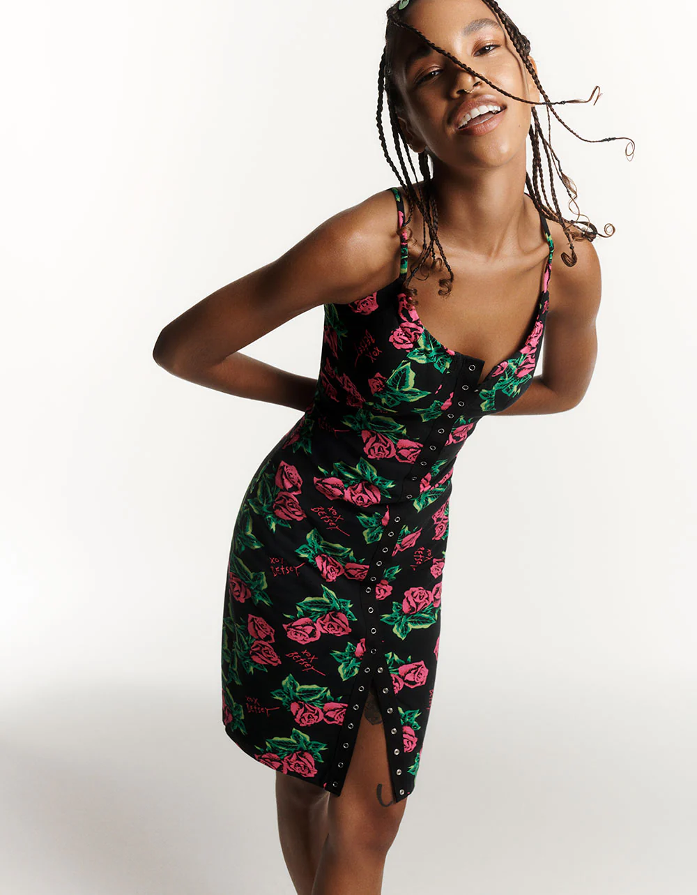 80TH BASH SNAP FRONT SLIP DRESS ROSES | RE:LUV - Image 2