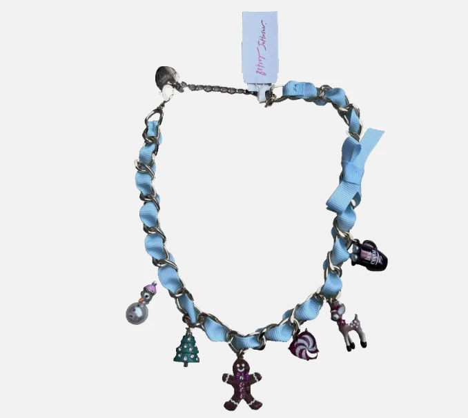 Betsey Johnson Christmas Bling Charm Bib Necklace Gold / Blue | RE:LUV