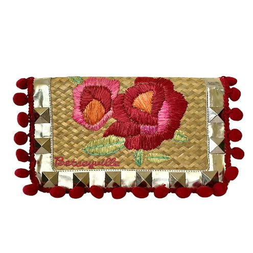 Betseyville Playa de Betsey Studded Straw Pom-Pom Clutch Bag | RE:LUV