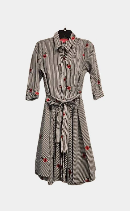 Blue White Stripes With Red Flowers Dress | RE:LUV