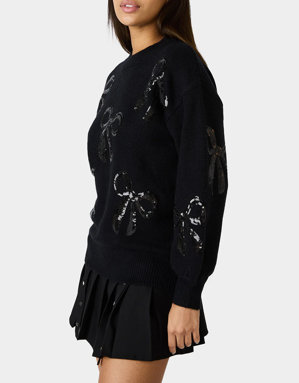 SEQUIN BOW SWEATER BLACK - Image 3