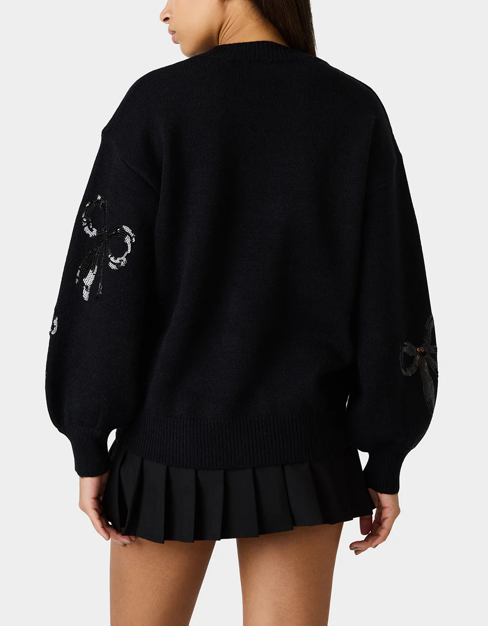 SEQUIN BOW SWEATER BLACK - Image 4