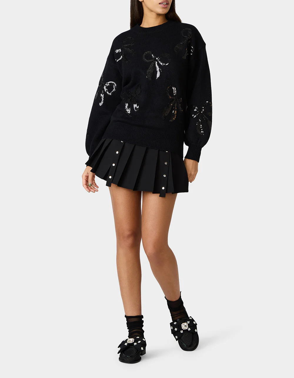 SEQUIN BOW SWEATER BLACK - Image 6