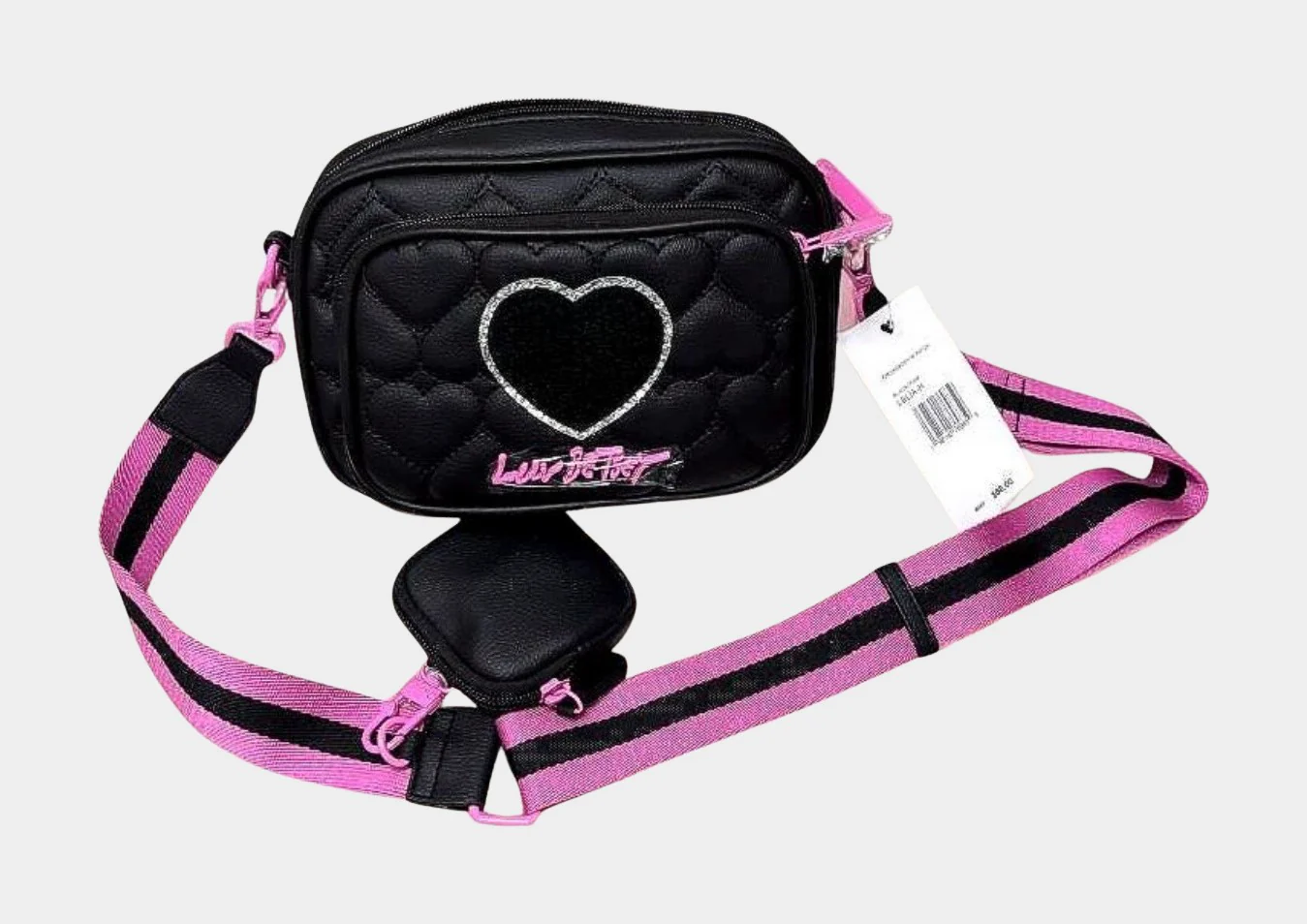Lia Black Quilted Hearts Crossbody Bag with Matching Coin Pouch | RE:LUV