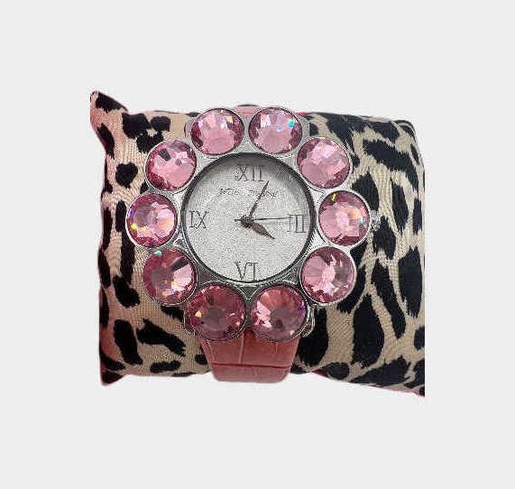 Pink rhinestone watch with pink leather band | RE:LUV