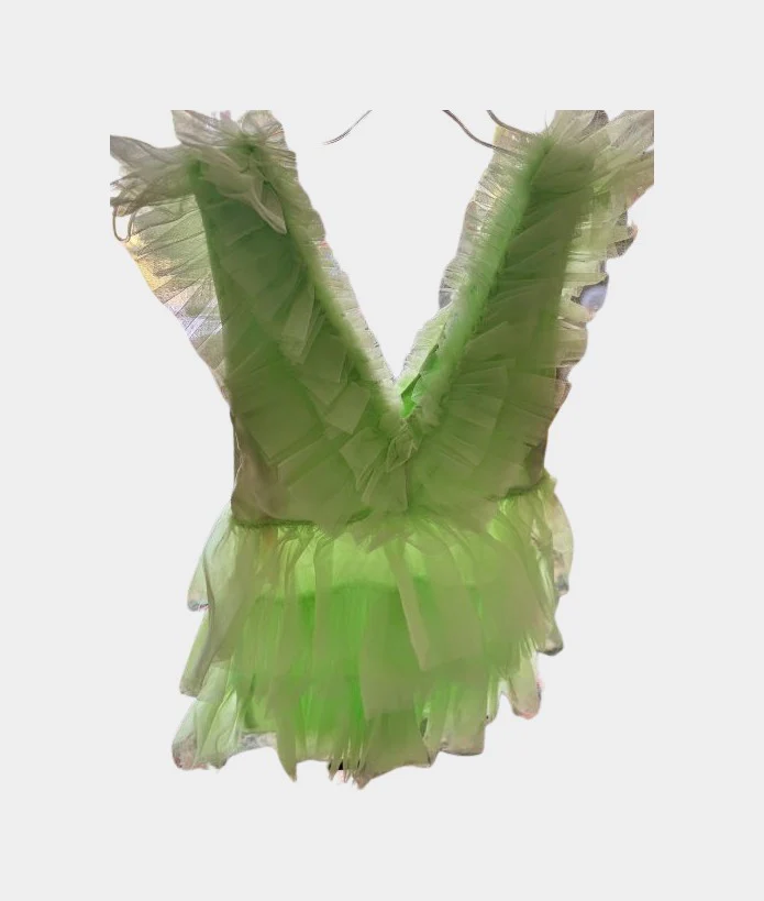 TIERED TULLE DRESS GREEN | RE:LUV